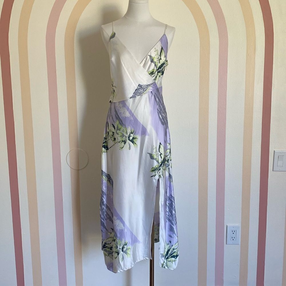 UO Kelly Surplice Midi Printed Slip Dress Size Medium - Picture 4 of 15